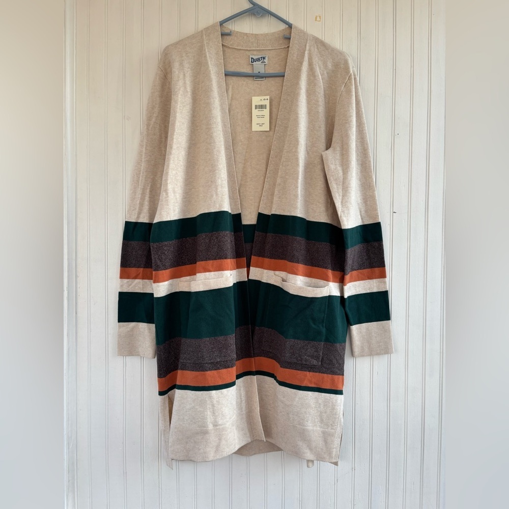 Duluth Trading Company Women's Shiftless Duster Sweater Striped Size Medium NWT